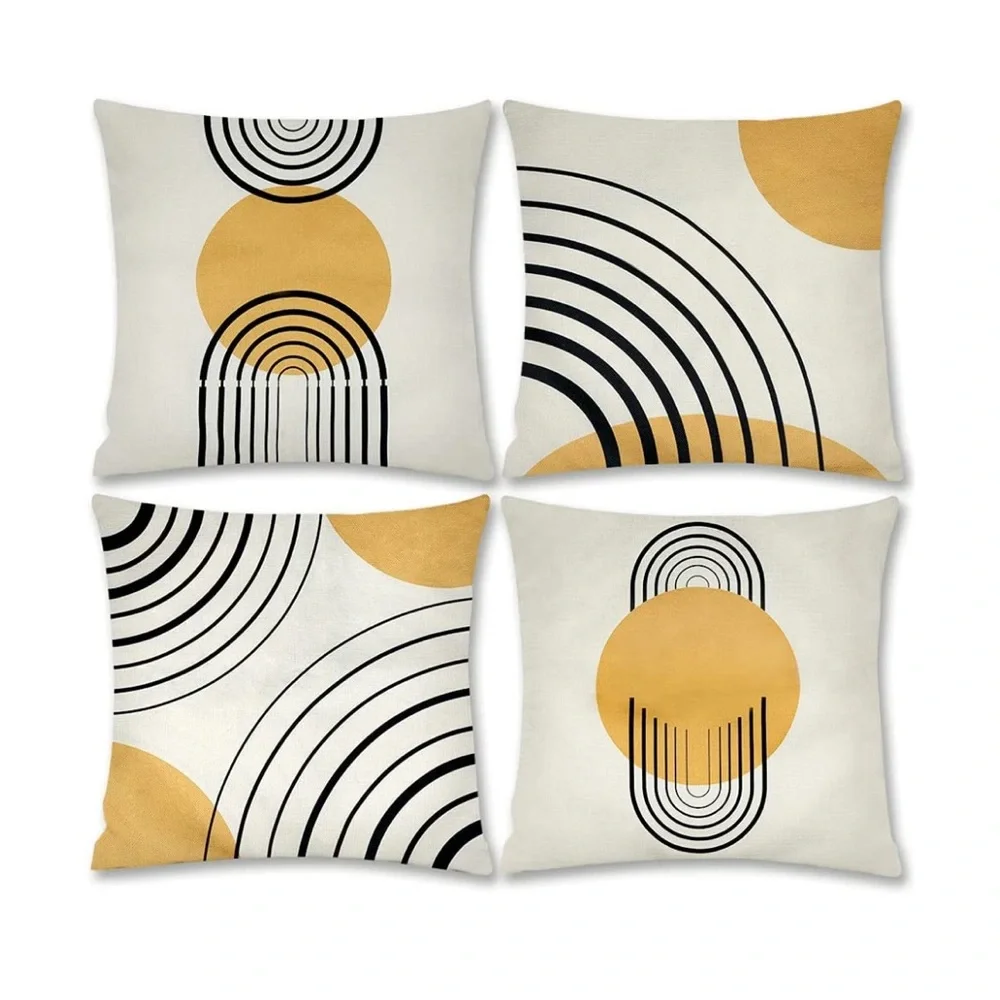 Luxury Home | Golden Yellow & Black Modern Abstract Print Throw Pillow Covers